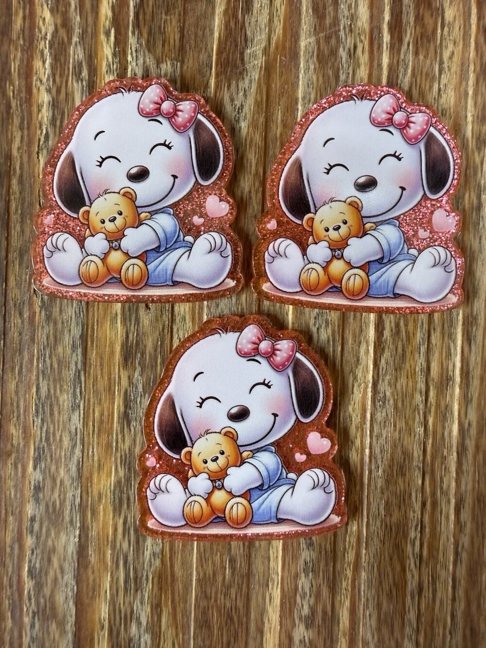 3 Pc Puppy And Teddy Bear Acrylic Flatbacks